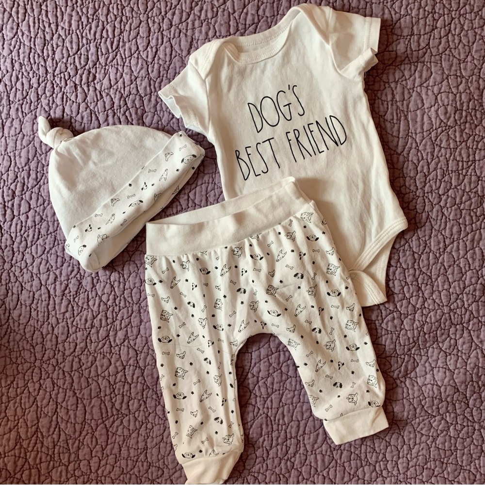 Rae Dunn Dog’s Best Friend Matching Baby Clothes Set 3-6M 100% Cotton